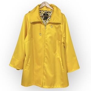 Dennis Brasso Yellow Satin Rain Trench Coat Womens 2X Maximalist Removeable Hood
